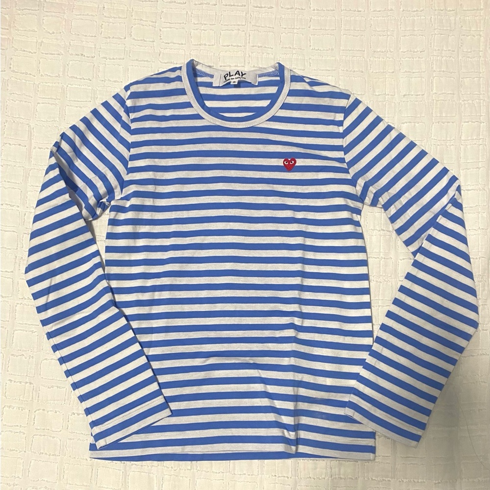 Comme Des Garçons Play Heart Logo Striped Long Sleeved T-Shirt